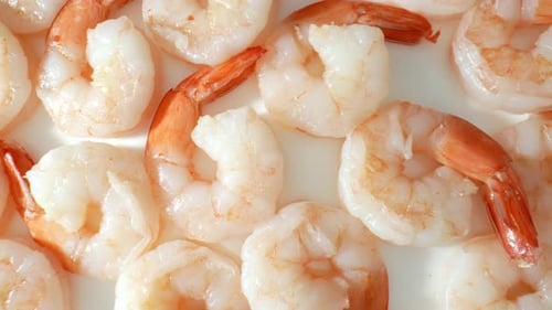 Cooked shrimp in 4K video.