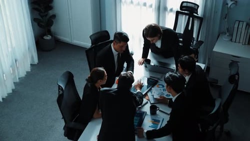 Top view people placed tablet at table while planning strategy. Directorate.