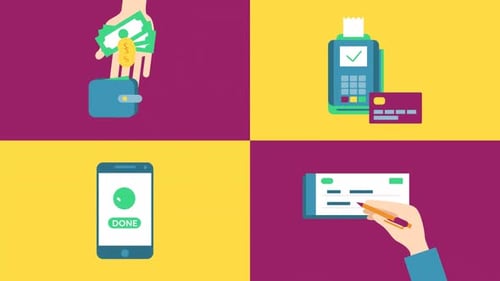 Animated Financial Transaction Methods with Flat Design Icons