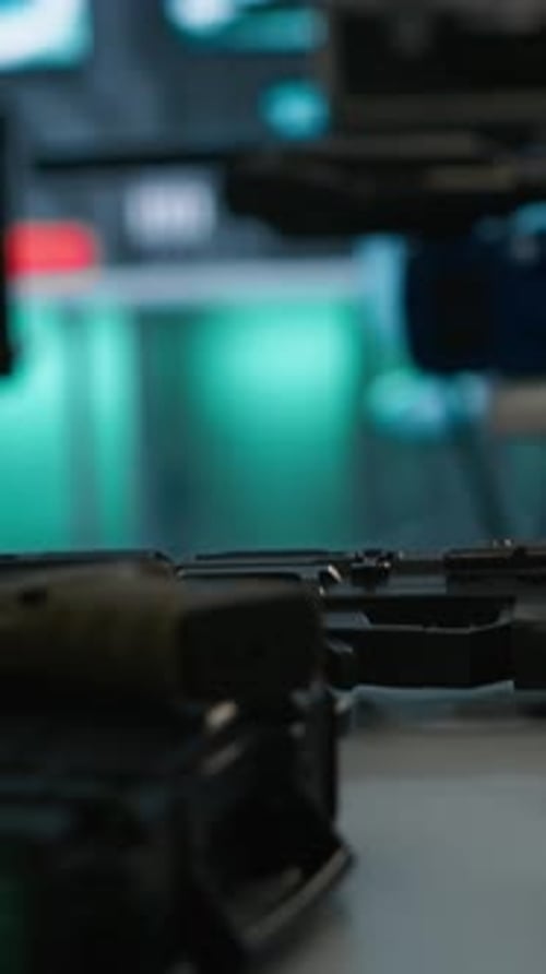 Vertical Video Weapons on Table in Secure Room in Army Governmental Facility