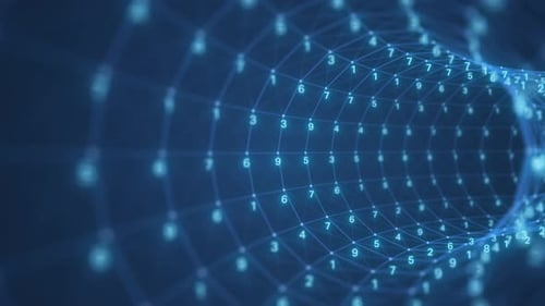 Digital Blue Tube Quadrilateral Tunnel Fluid Numbers And Lines 4K 60 FPS