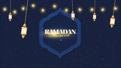 Ramadan Mubarak Blue Background, Islamic pattern concept oil lamps looped animation 4K
