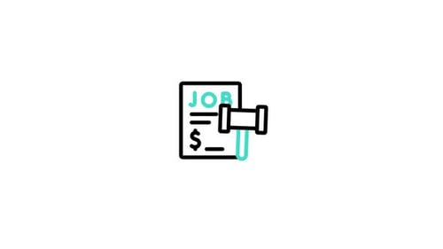 Animated Flat Design Job Document and Gavel Icon