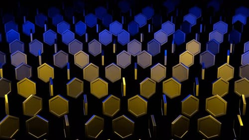 Blauer und gelber abstrakter Sechseck-Rotationshintergrund Vj Loop In 4K