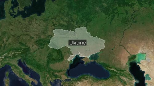Satellite World Map Zoom to Ukraine Country Highlight