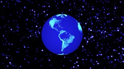 Futuristic Digital Earth Rotation with Blue Particle Background Loop