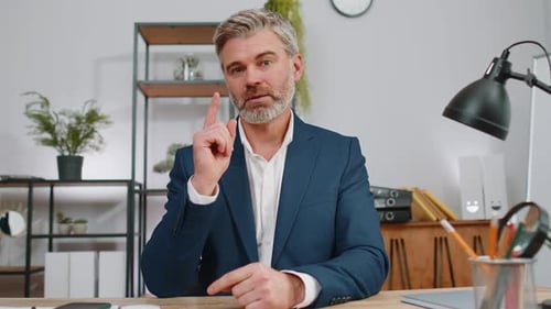 Business Man Working on Laptop at Office Talk on Online Communication Video Call with Colleague Boss