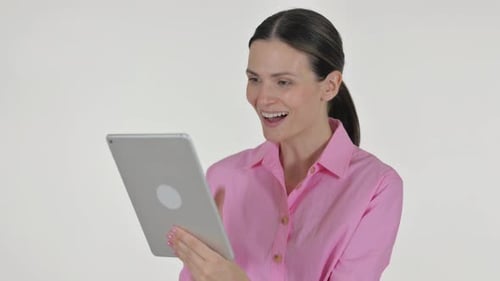 Young Woman Smiling on Tablet Video Call