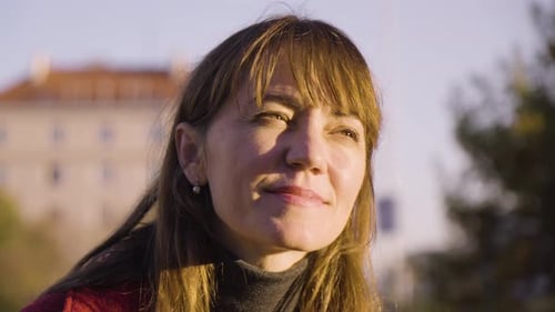 Woman Smiling in City, Close Up Portrait