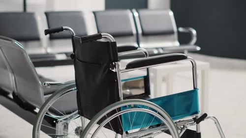 Empty Wheelchair in a Hospital Waiting Area