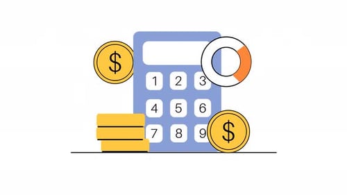 Animated Flat Design Financial Calculator and Statistics Chart