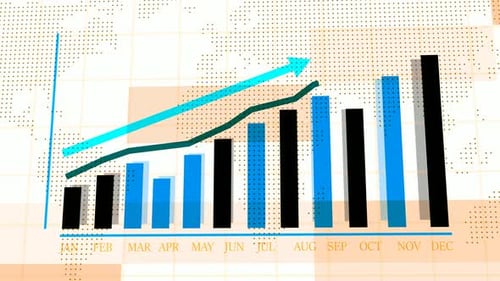 Animated Business Growth Bar and Line Graph with Global Map