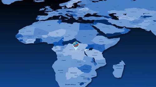 World Map Zooming to Democratic Republic of Congo Location Pin