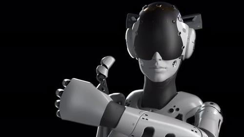 Futuristic Robot Performing Virtual Hand Gesture