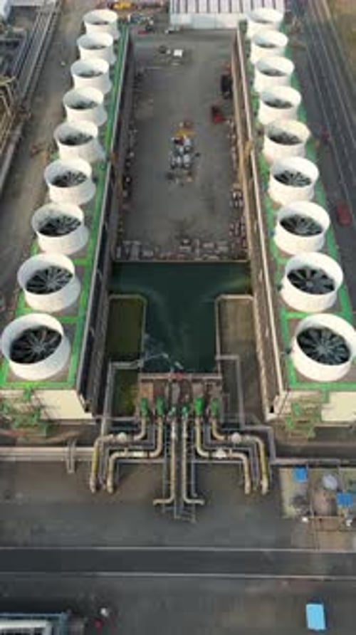 Aerial view of a cooling tower facility in Immingham, UK