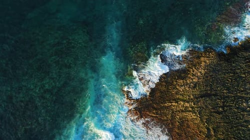 Ondas do oceano caem na praia vulcânica de Rocky Shore