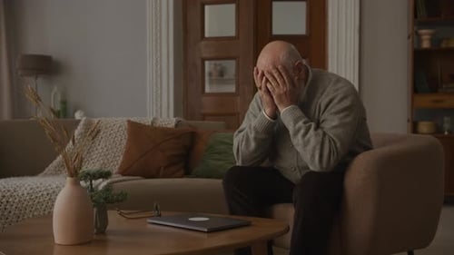 Senior Adult in Trouble Elderly Man Crying in Grief