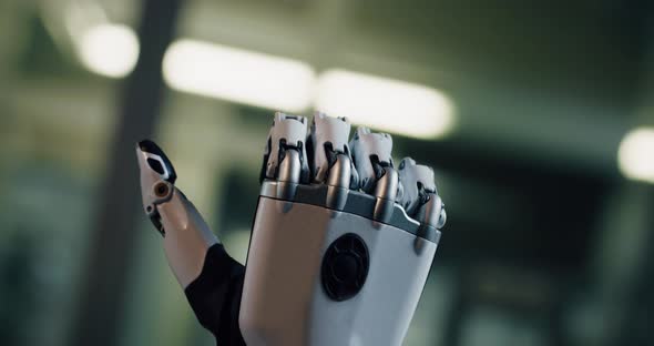 Close Up Shot of Bionic Limb in Action. Showcase of Technologically ...