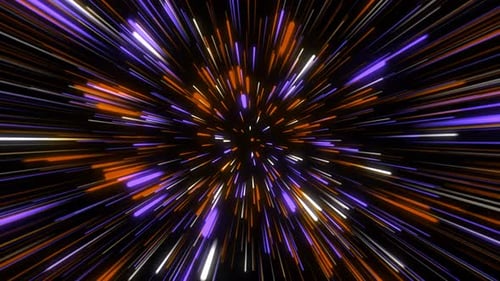 Multicolored speed lines flying particles loop background.