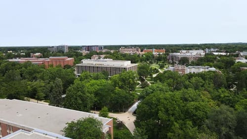 aerial of MSU's campus featuring the Admin building.