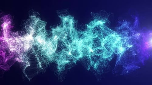 Multicolor Particle Wave With Lance Effects, Abstract Animation Of Glowing High Tech Digital Particl