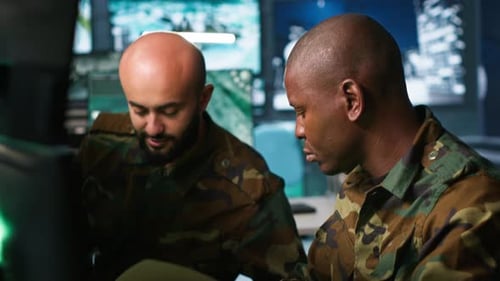 Team of Soldiers Doing Job in HQ Base of Operations