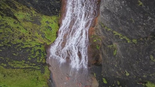 Aerial view of raudarfoss klaustur waterfall, Iceland.