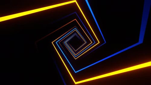 Orange And Blue Square Spiral Neon Light Movement Background Vj Loop In 4K