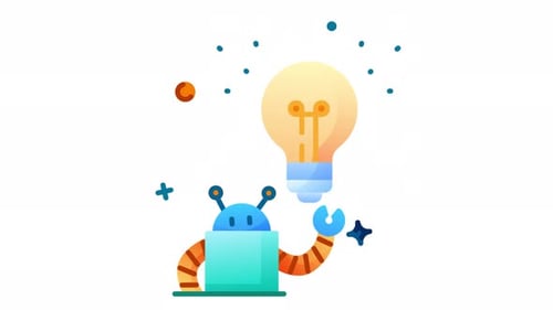 Modern Animated Robot Holding Glowing Idea Lightbulb