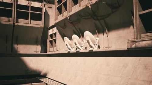 Abandoned Industrial Space with White Equipment Against a Concrete Backdrop