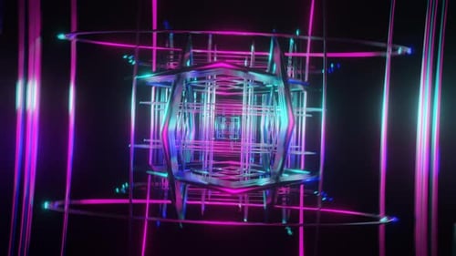 Dynamic Neon Geometric Tunnel Visual Loop Background