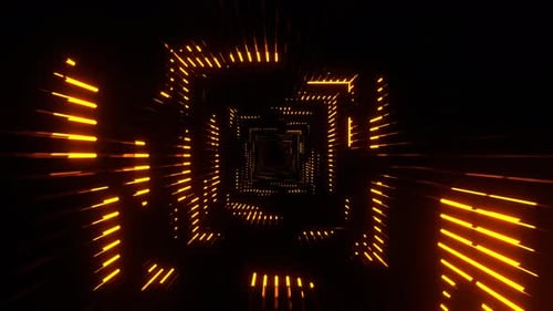 Orange Neon Equalizer In A Square Tunnel Background Vj Loop In 4K
