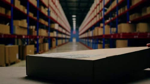 Scanner Scan Delivery Box in Storage Ecommerce Shop Man Packing Goods and Clothes Second Hand