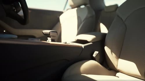 Modern Car Interior Passenger Seat and Console Slow Pan