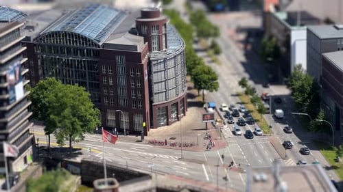 Aerial View Of Hamburg City Streets, Tilt Shift Lens