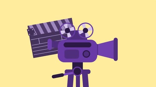 Animated Film Camera and Clapperboard Icon in Flat Design