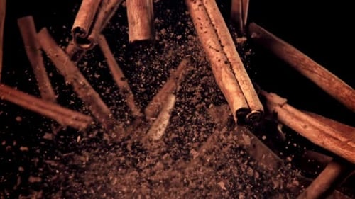 Cinnamon Sticks Fly Up and Down Filmed on a Highspeed Camera at 1000 Fps