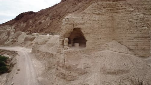 Aerial video over a desert area in Zohar Fortress Dead Sea Israel