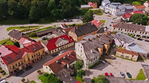 Charming European Old Town Square Aerial View Colorful Rooftops Village