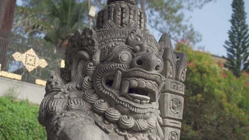 Closeup view of a guardian statue at Hindu Balinese temple