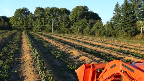 Aerial View of Tractor Working on Farmland