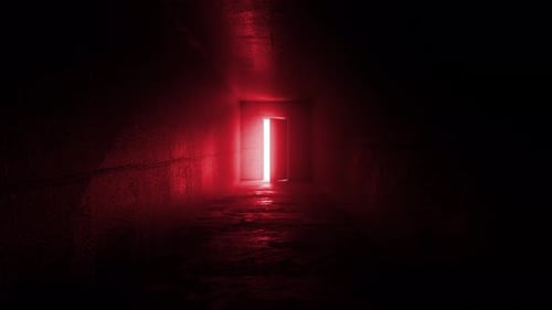 Dark Corridor Door Opening to Bright White Light Reveal