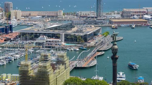 La estatua de Colón y el horizonte de Barcelona fotografiados desde un punto de vista elevado