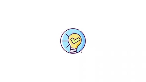 Animated Lightbulb Icon with Checkmark and Network Nodes