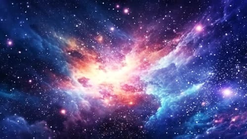 Milky Way and pink light in the mountains. Night colorful landscape.