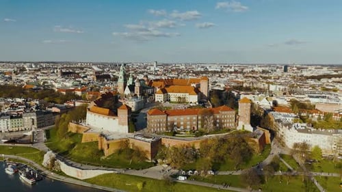 Aerial View of a Castle in an Urban Setting