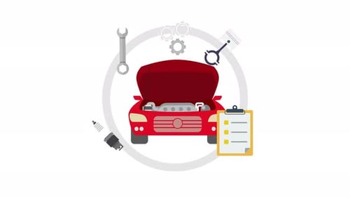 Car Repair Service with Checklist and Tools Flat Design Animation