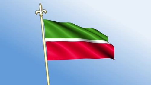 Waving Flag Animation with Gold Finial and Blue Sky