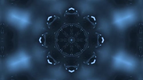 Abstract Blue Glowing Geometric Kaleidoscope Loop