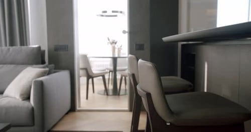 Bar Stools Modern Gray Furniture in Minimalist Interior with Transparent Door